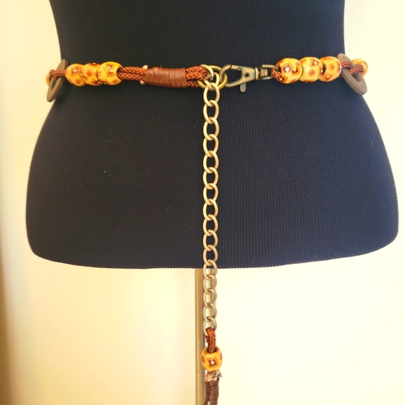 Accessories Vintage Boho Rope Belt With Wooden Beads And Circles